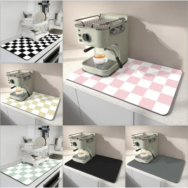 Bar Mat Rubber - Pink White Checkered Absorbent Stain Resistant